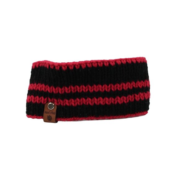 Handmade Hand Knit Striped Black Raspberry Pink Sporty Acrylic Headband - Picture 2 of 4